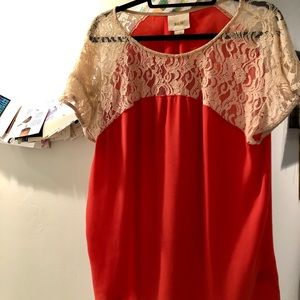 Anthropologie: Coral Lace Tunic